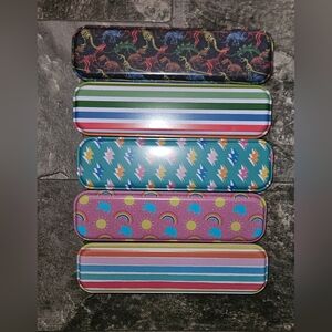 Colorful Patterned Tin Pencil Cases - Set of 5 BNIB